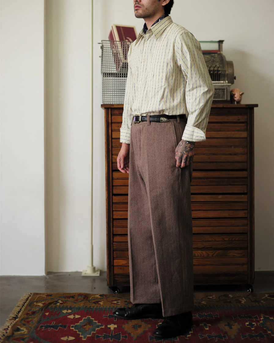 Mock Twill Pinstriped Trouser Brown - Image 2