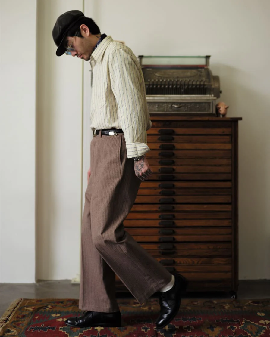 Mock Twill Pinstriped Trouser Brown - Image 4