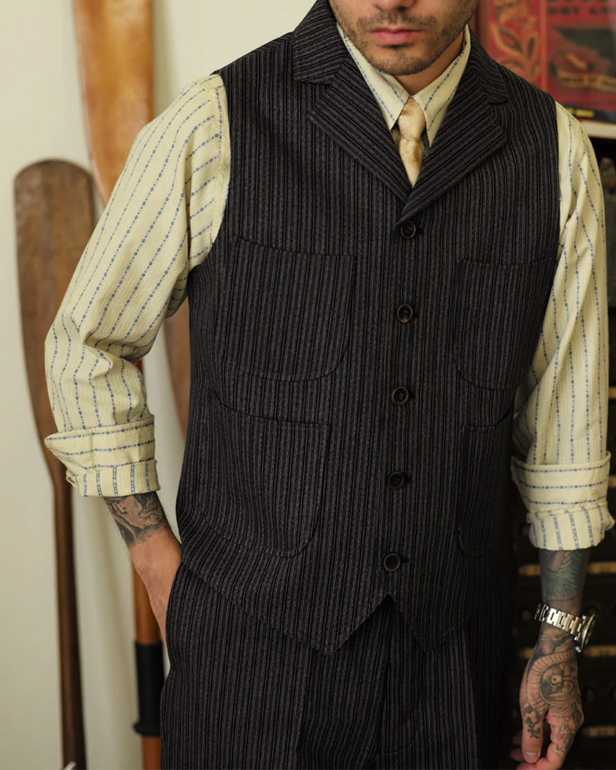 Twist Twill Striped Vest Black - Image 3