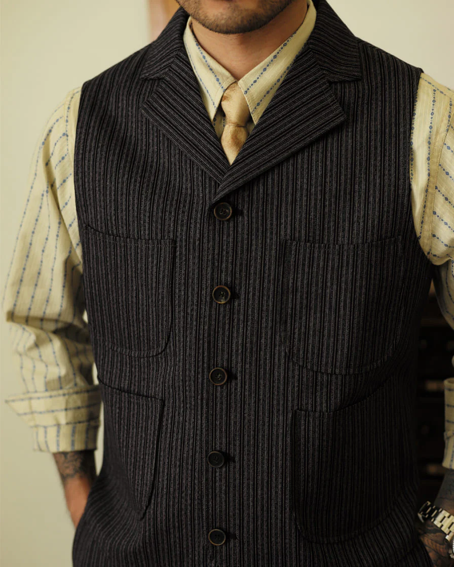 Twist Twill Striped Vest Black - Image 4