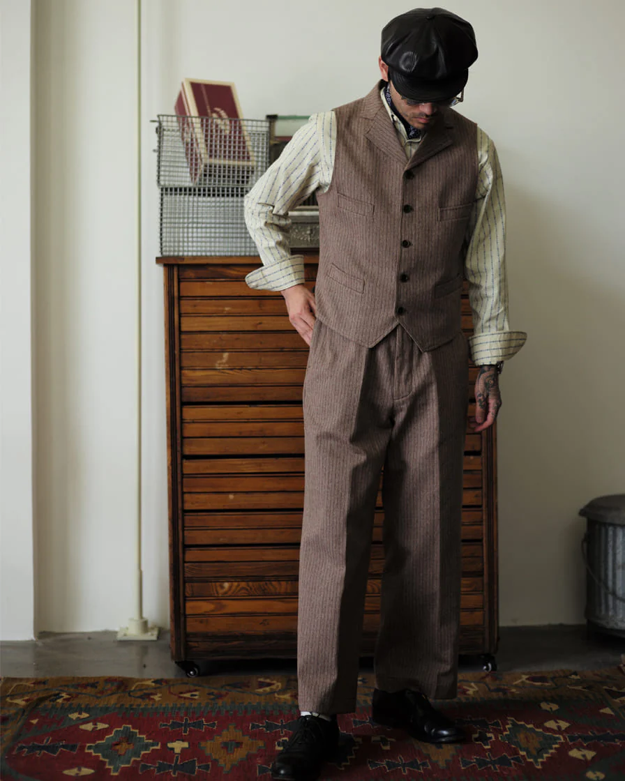 Mock Twill Pinstriped Vest Brown - Image 3