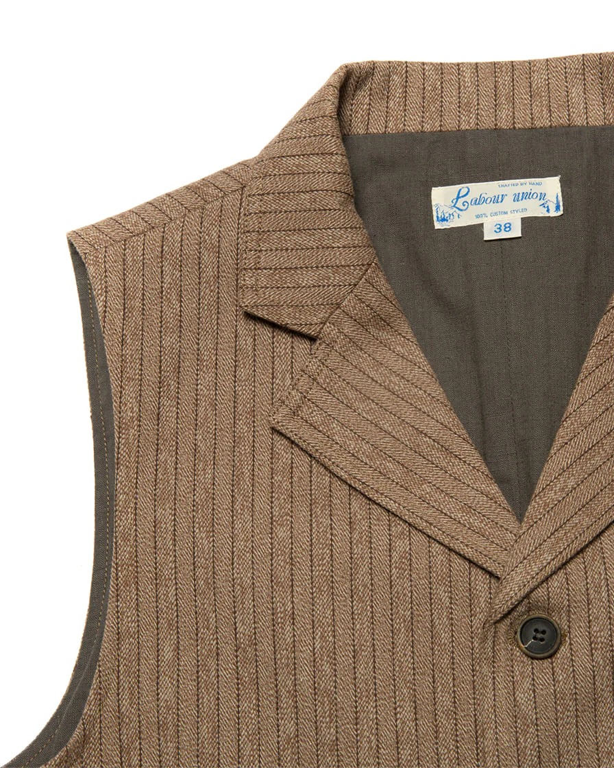 Mock Twill Pinstriped Vest Brown - Image 6
