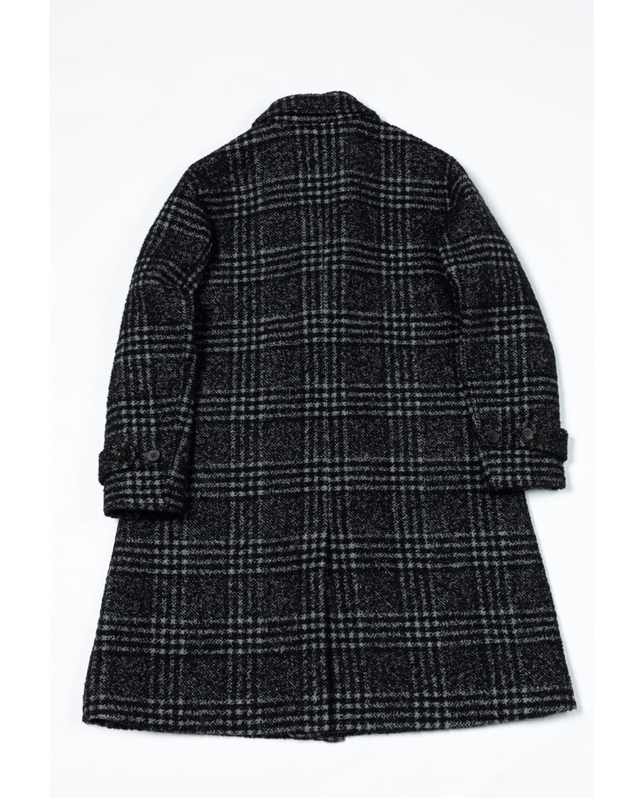 Black Check Wool Raglan Overcoat - Image 10