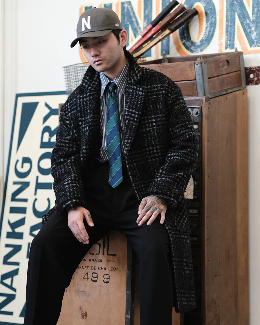 Black Check Wool Raglan Overcoat - Image 3