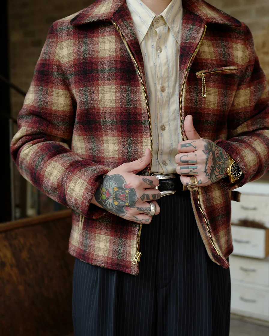 Burgundy Plaid Sports Jacket - Image 4