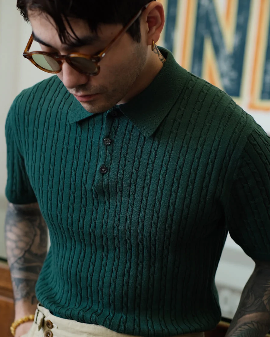 Cable Knitted Polo Shirt - Image 13