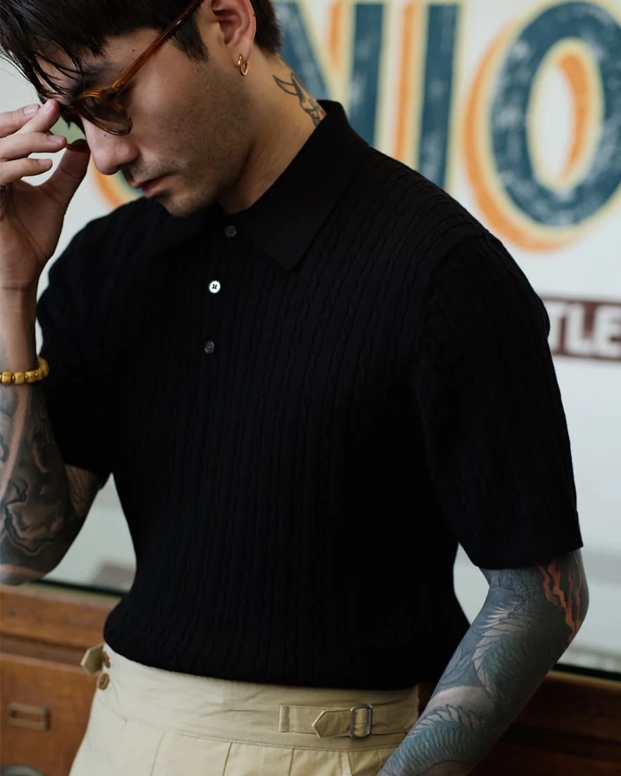 Cable Knitted Polo Shirt - Image 20