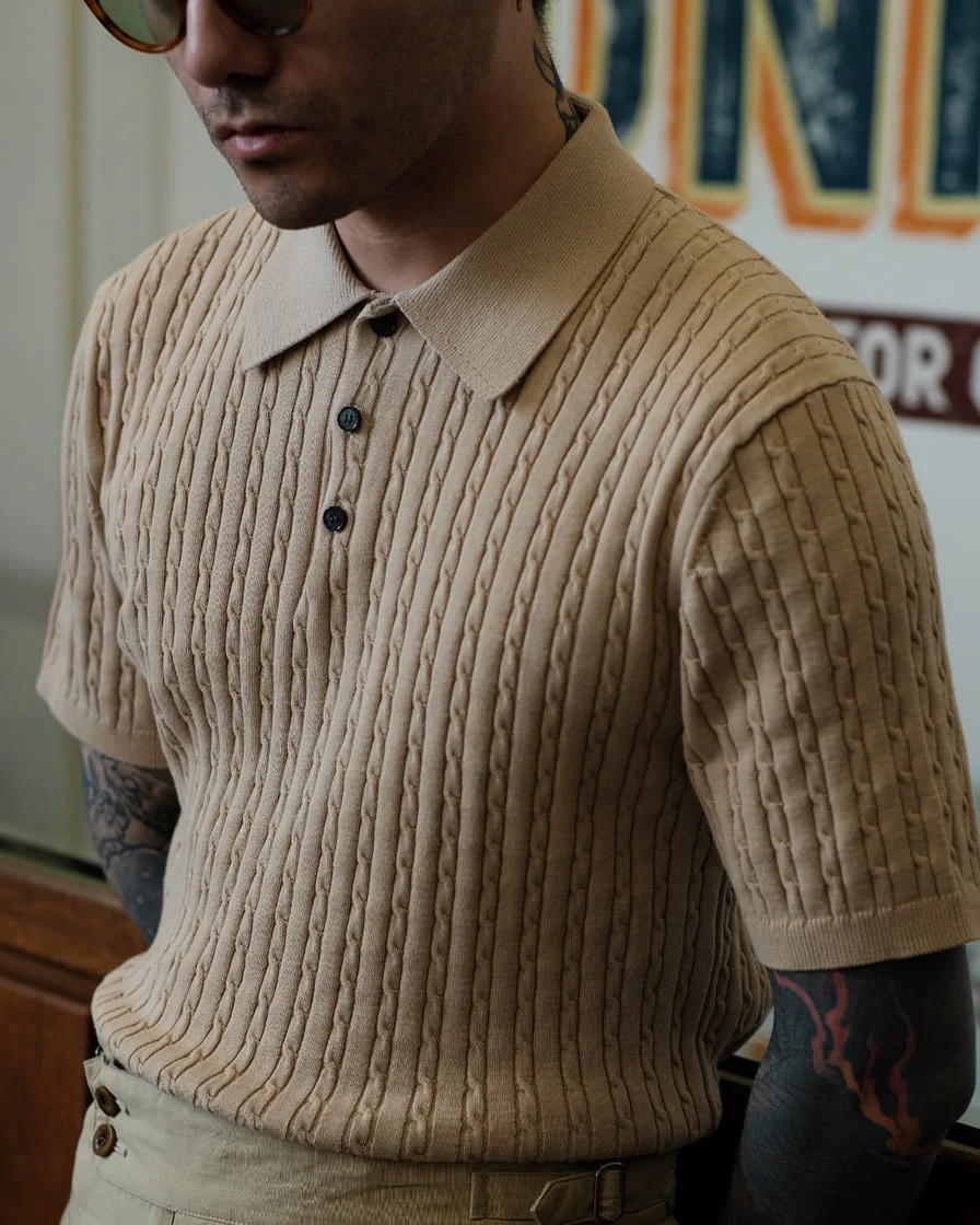 Cable Knitted Polo Shirt - Image 7