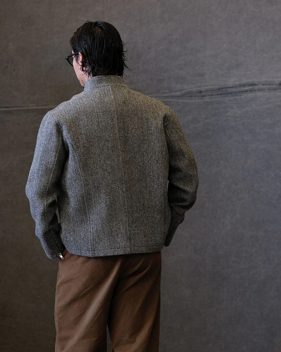 Chevron Stand Collar Tweed Jacket - Image 11