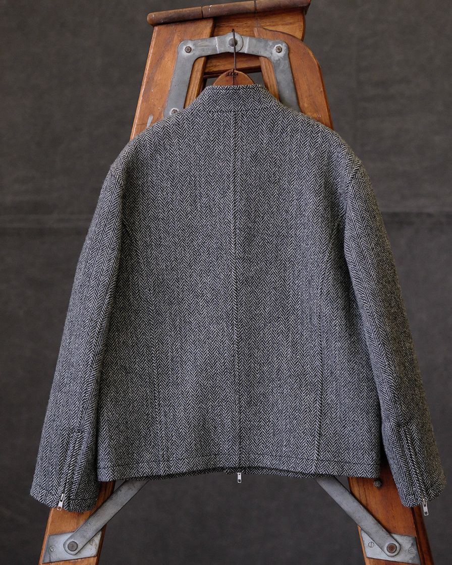 Chevron Stand Collar Tweed Jacket - Image 13