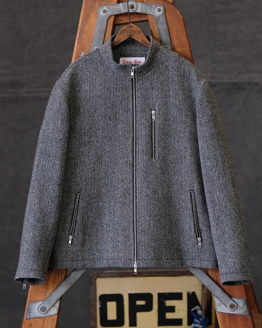 Chevron Stand Collar Tweed Jacket - Image 14