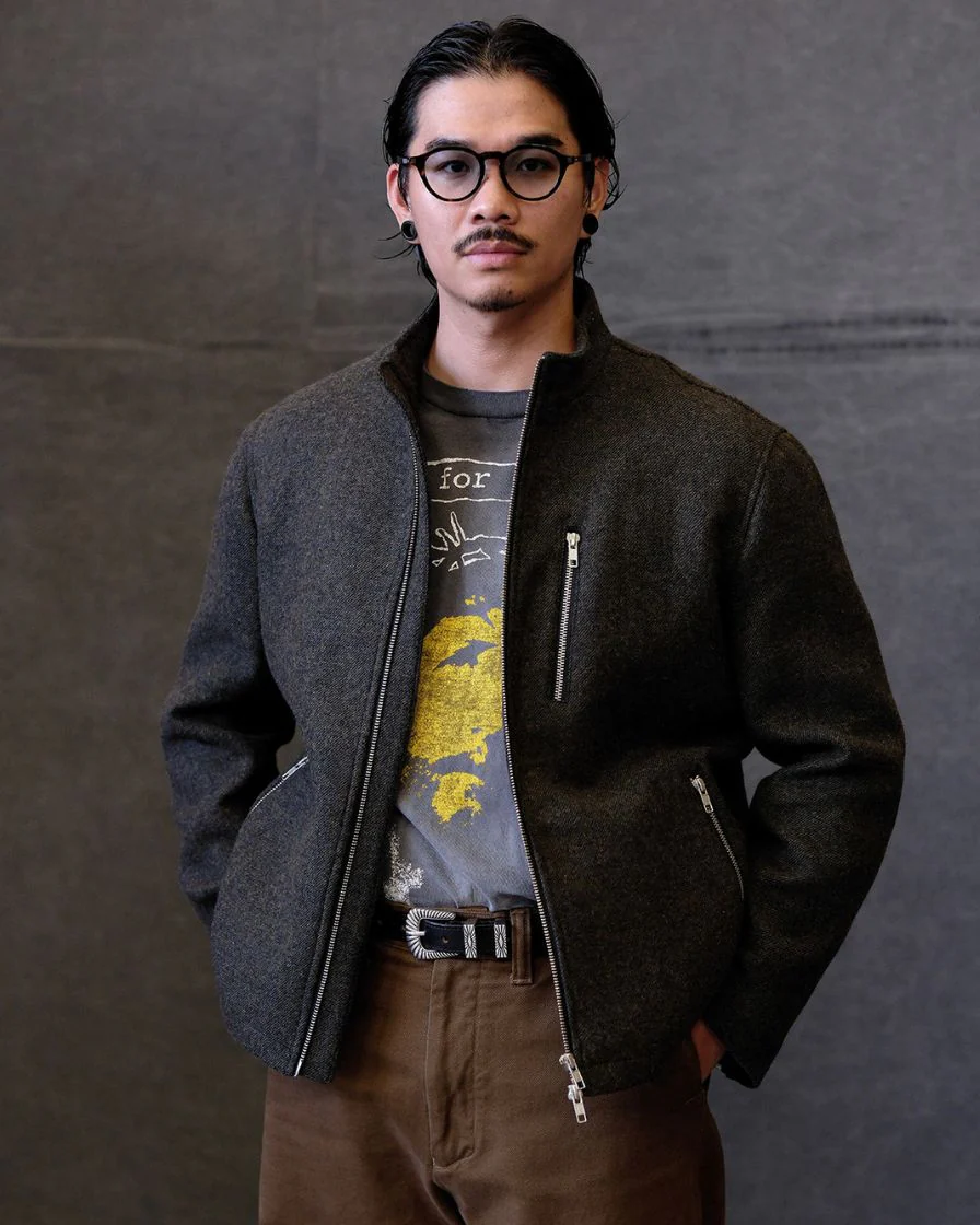 Chevron Stand Collar Tweed Jacket - Image 2