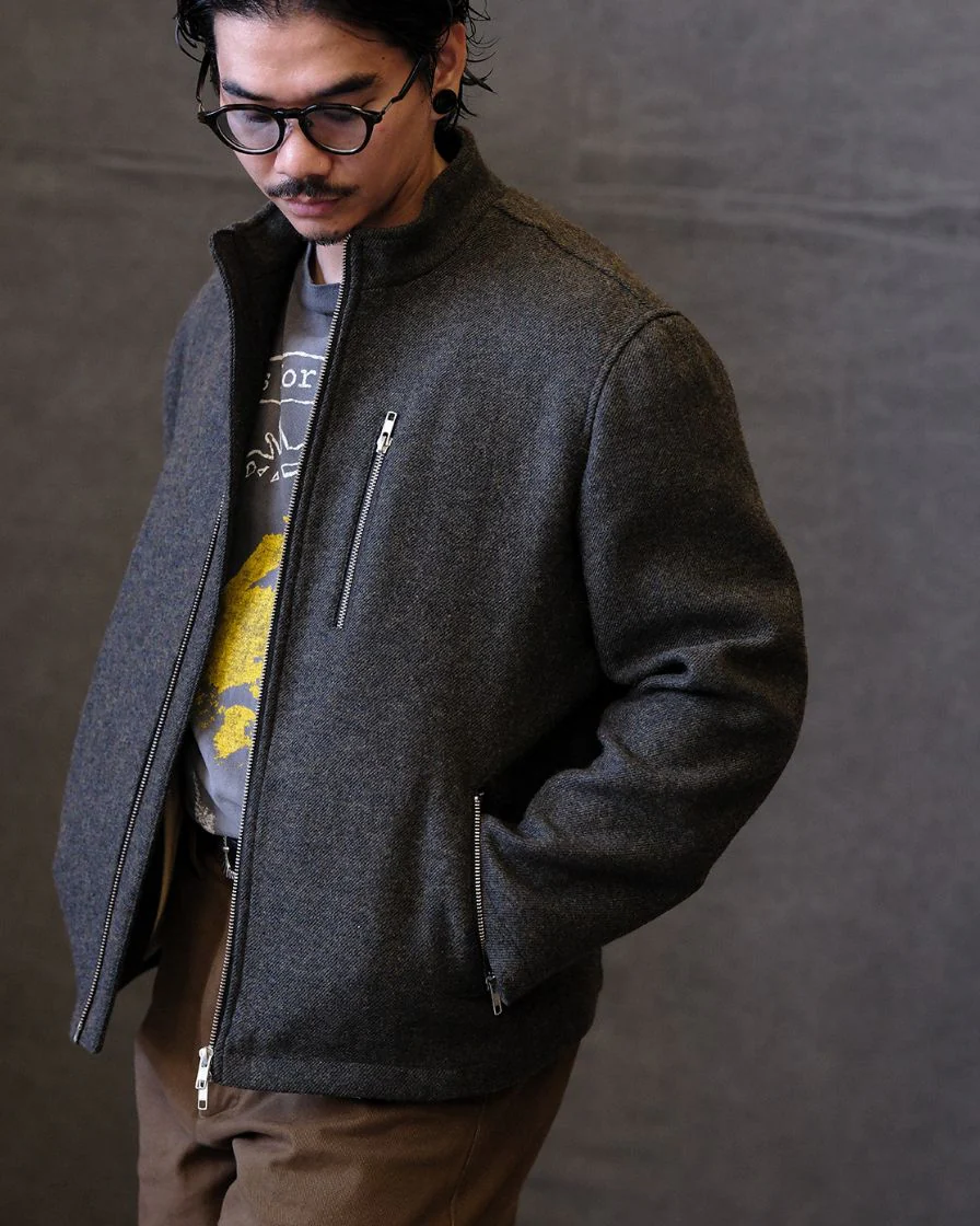 Chevron Stand Collar Tweed Jacket - Image 3