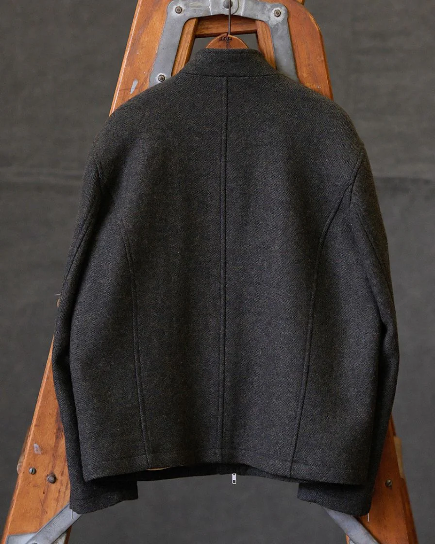 Chevron Stand Collar Tweed Jacket - Image 5