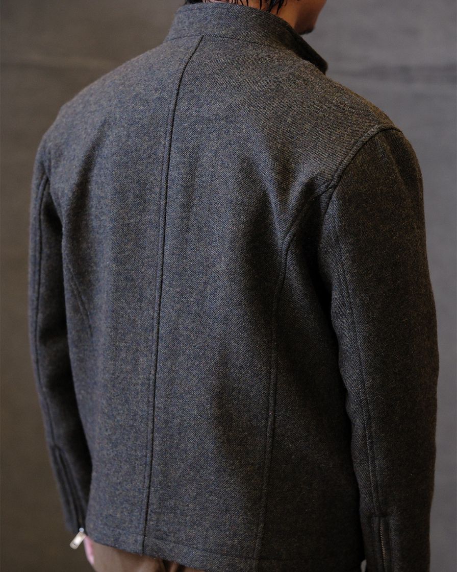 Chevron Stand Collar Tweed Jacket - Image 6