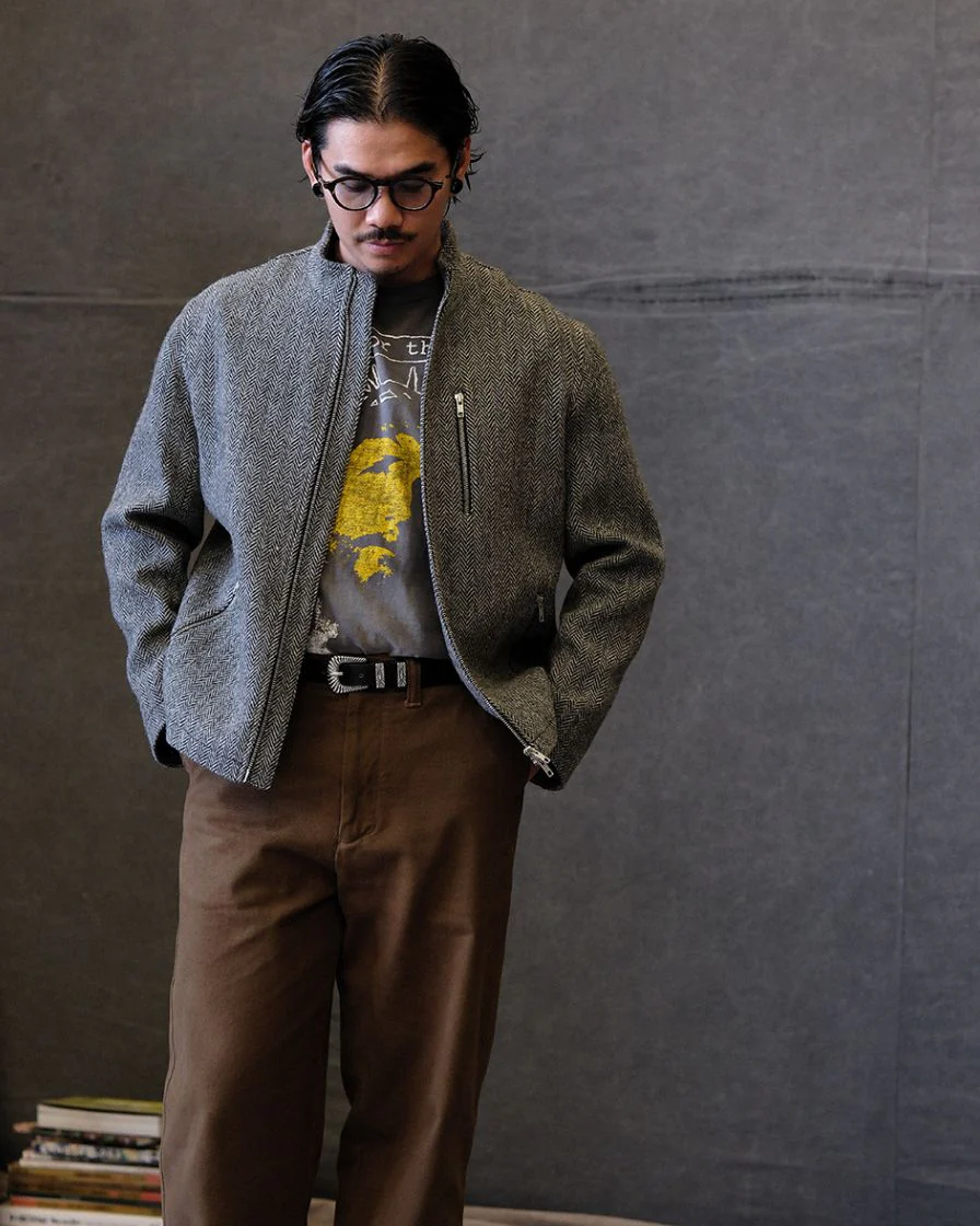 Chevron Stand Collar Tweed Jacket - Image 8