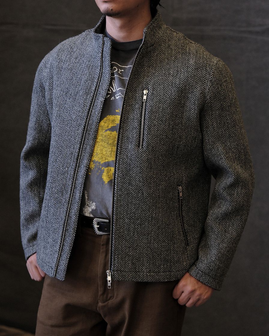 Chevron Stand Collar Tweed Jacket - Image 9
