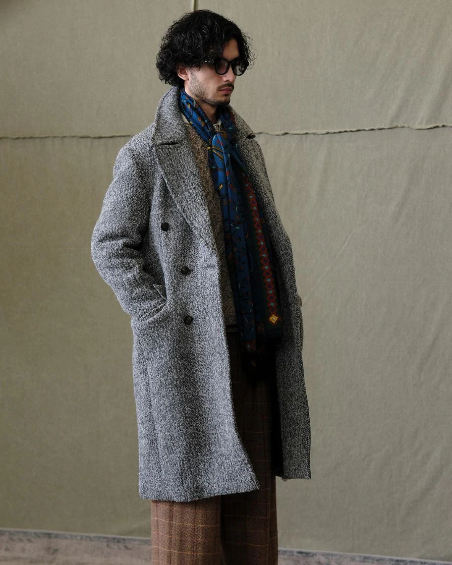 Double Breasted Chevron Tweed Polo Coat - Image 2