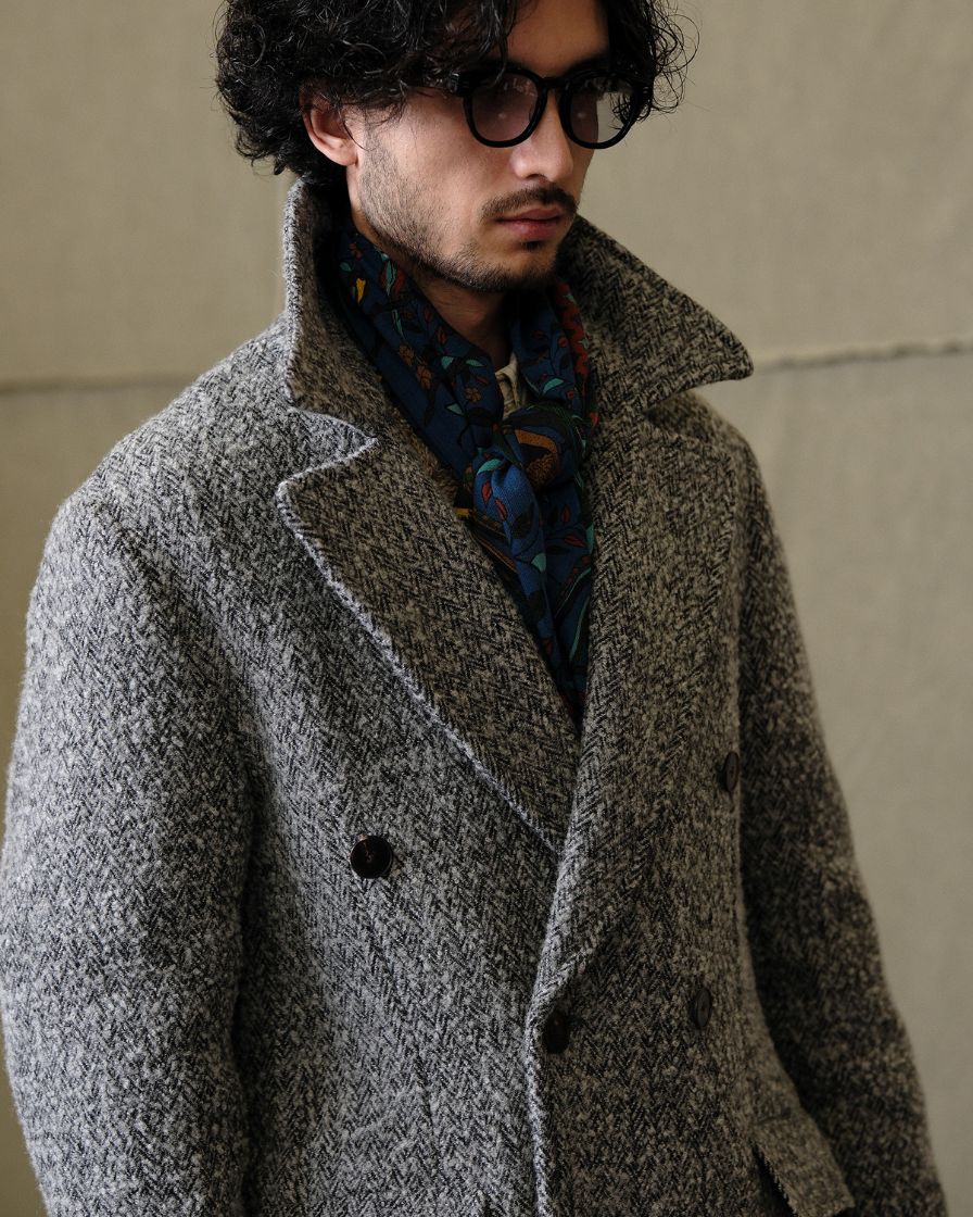 Double Breasted Chevron Tweed Polo Coat - Image 3