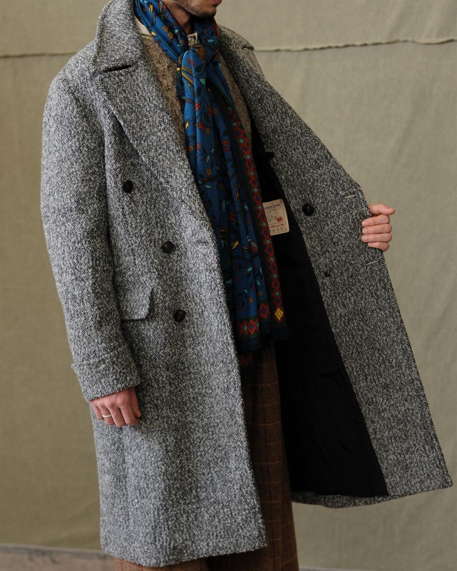 Double Breasted Chevron Tweed Polo Coat - Image 4