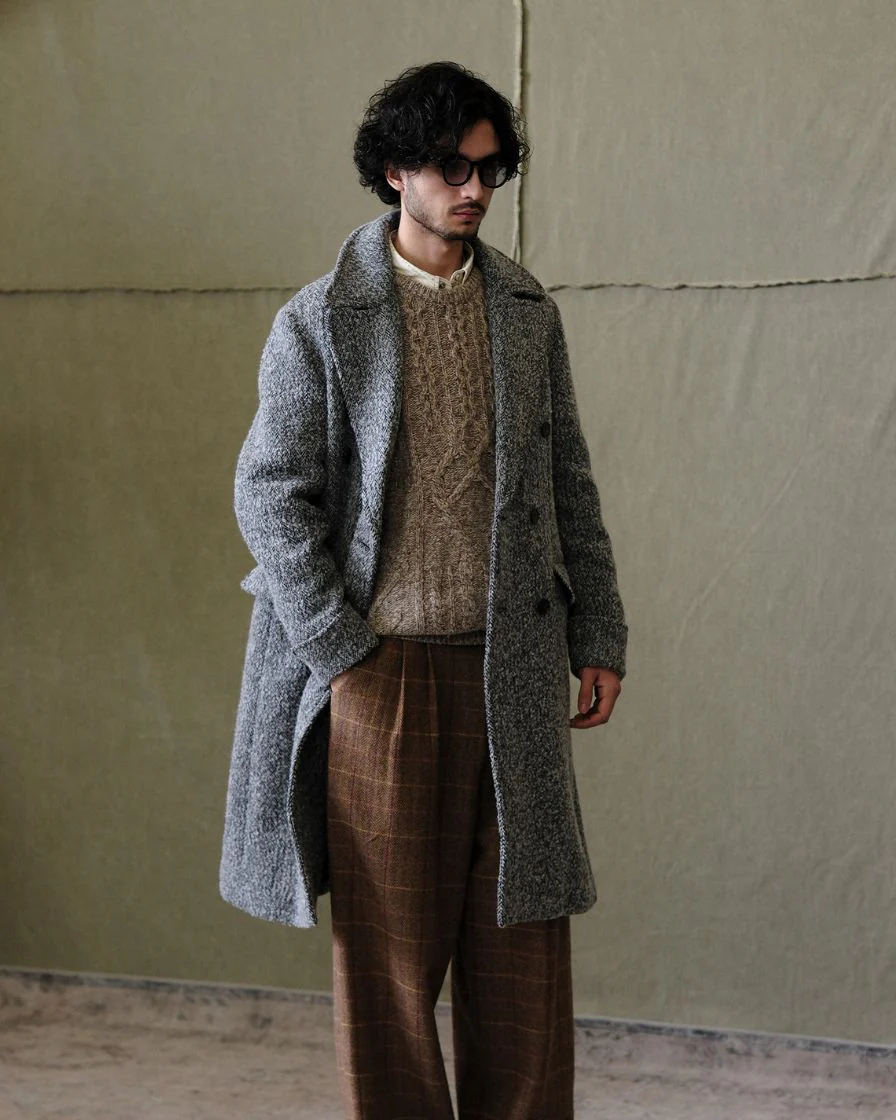 Double Breasted Chevron Tweed Polo Coat - Image 6