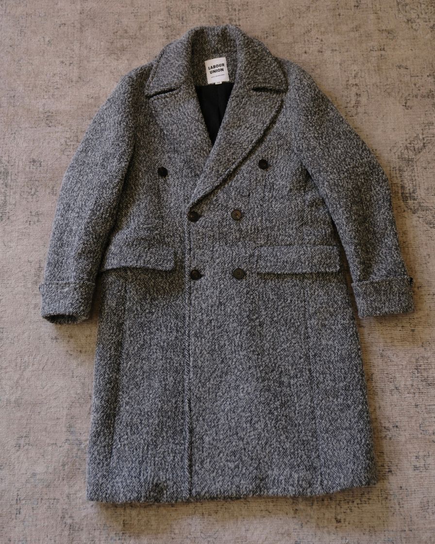 Double Breasted Chevron Tweed Polo Coat - Image 7