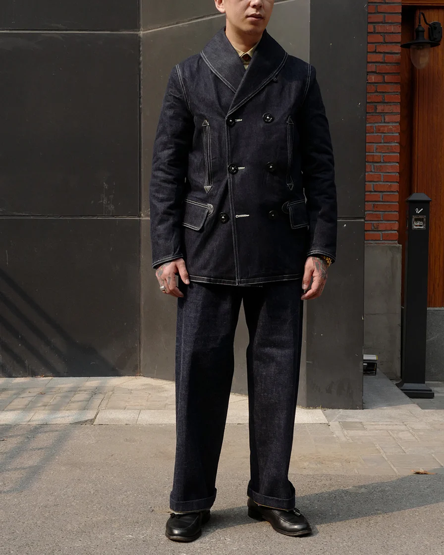 Denim Shawl Peacoat - Image 7