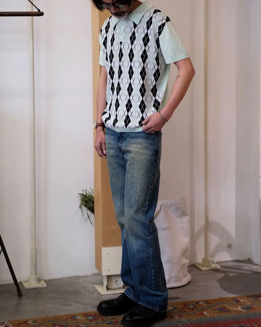 Diamond Pattern Knitted Polo - Image 3