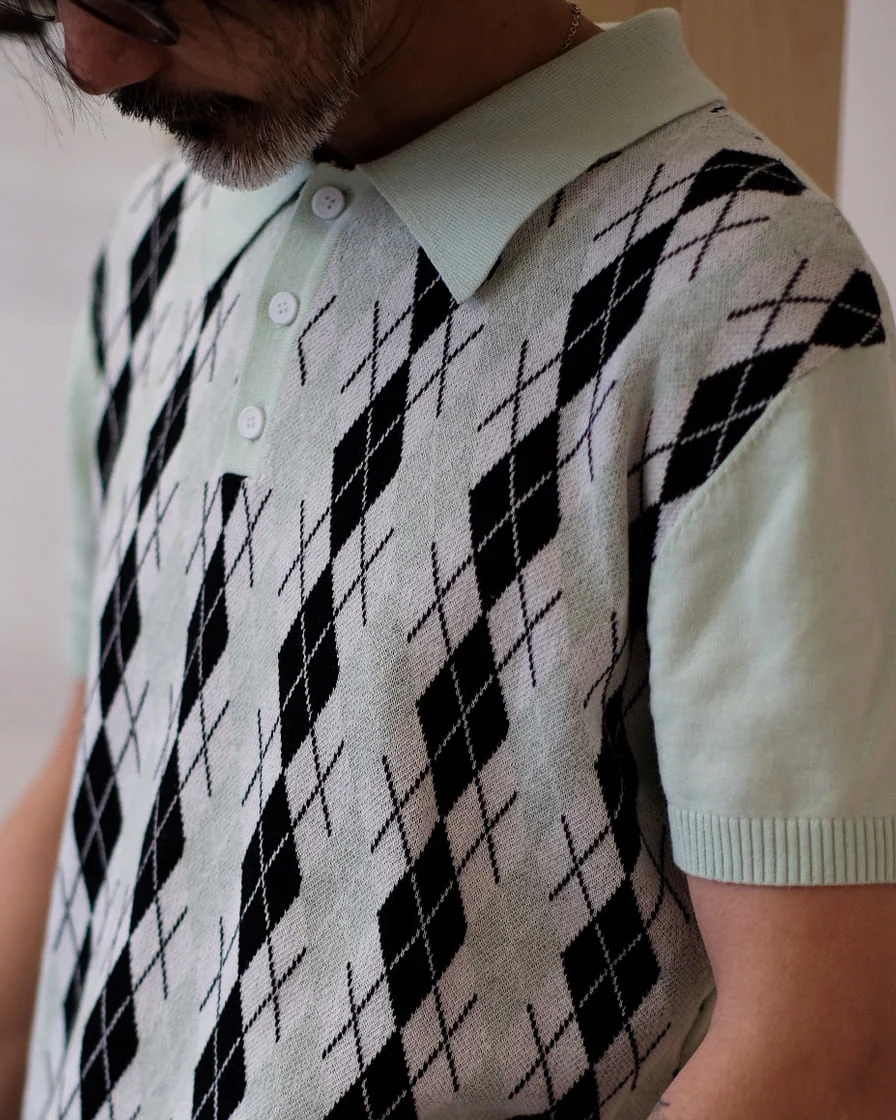 Diamond Pattern Knitted Polo - Image 4