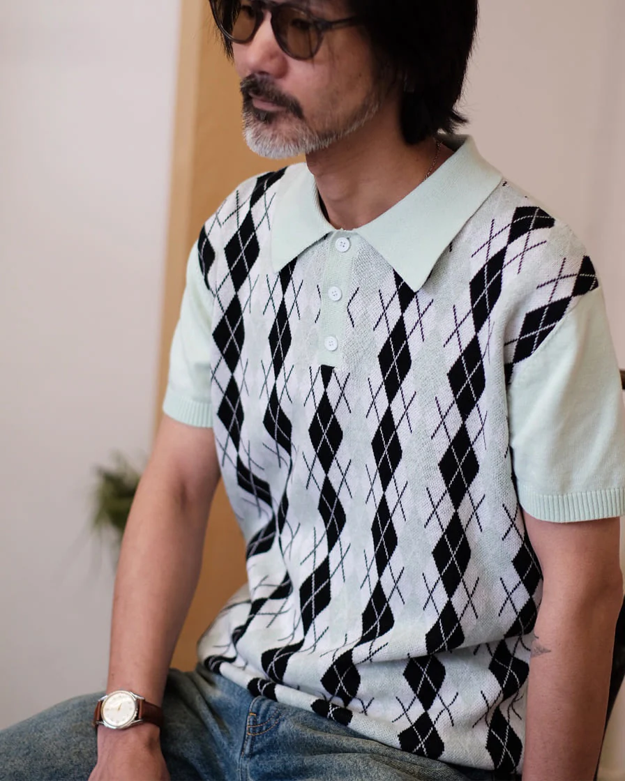 Diamond Pattern Knitted Polo - Image 5