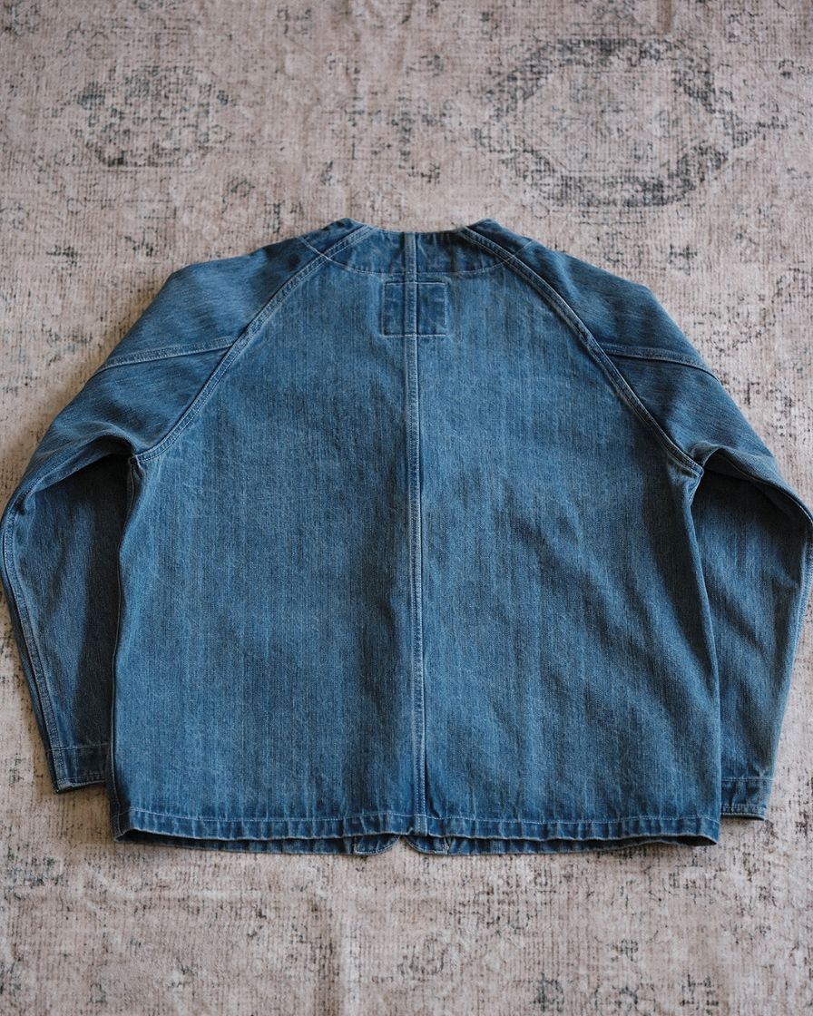 Distressed Denim Knot Button Collarless Jacket - Image 7