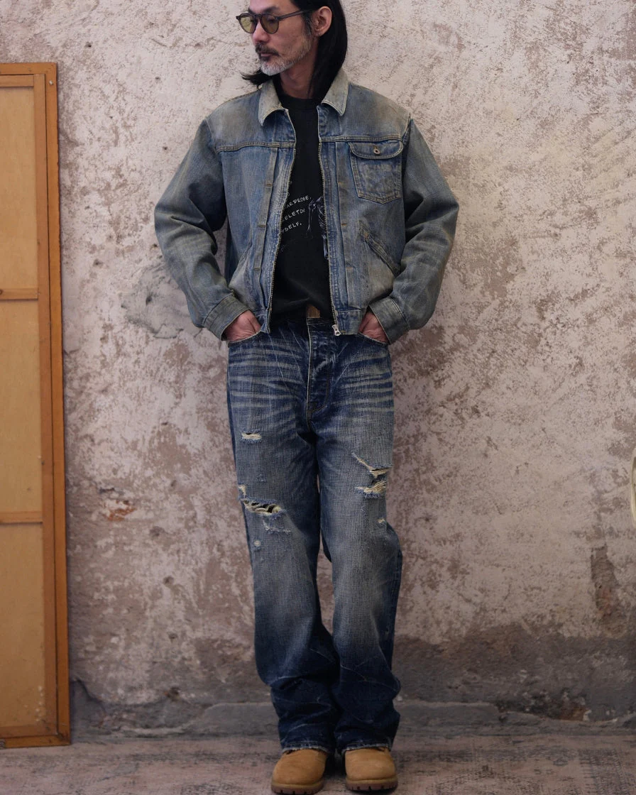 Distressed Washed Worker Jeans - Image 3