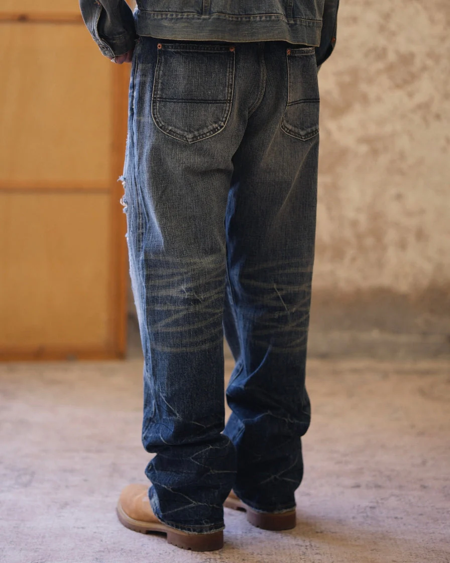 Distressed Washed Worker Jeans - Image 5