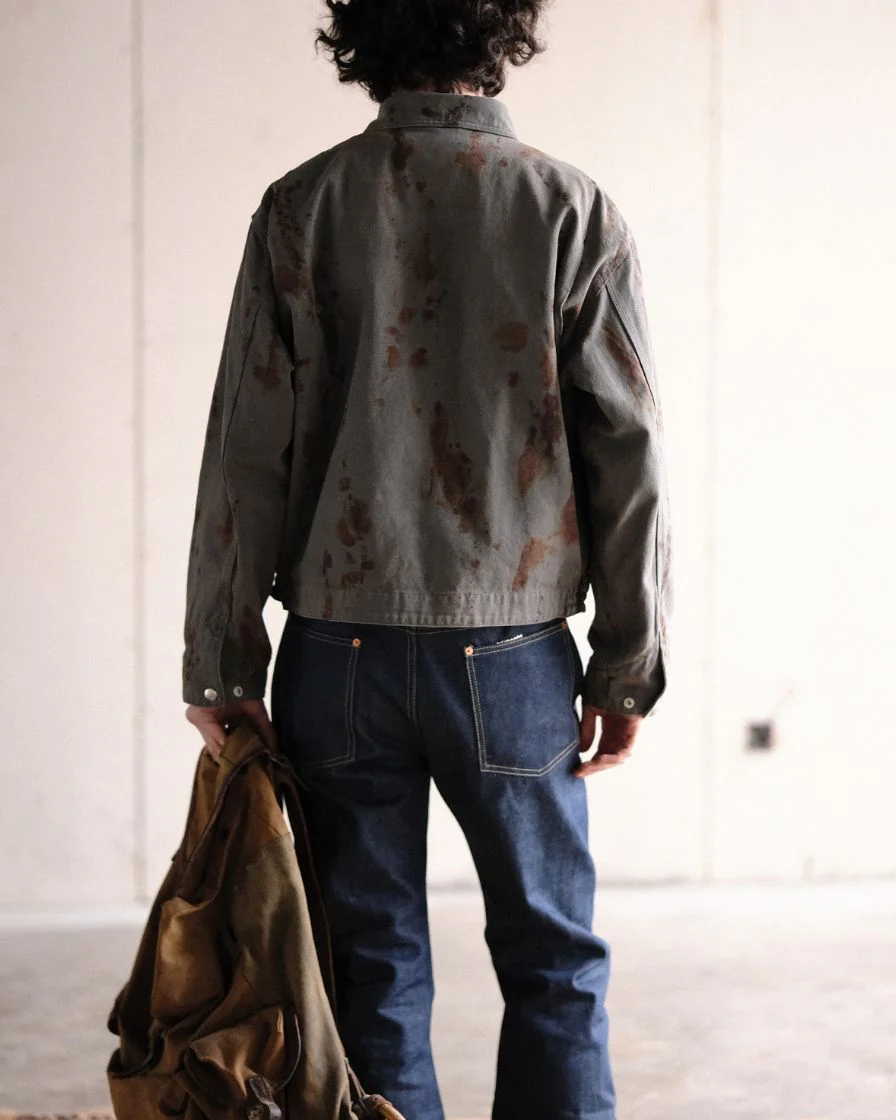 Duck Canvas Distressed Chore Jacket Rust Stain - Image 4