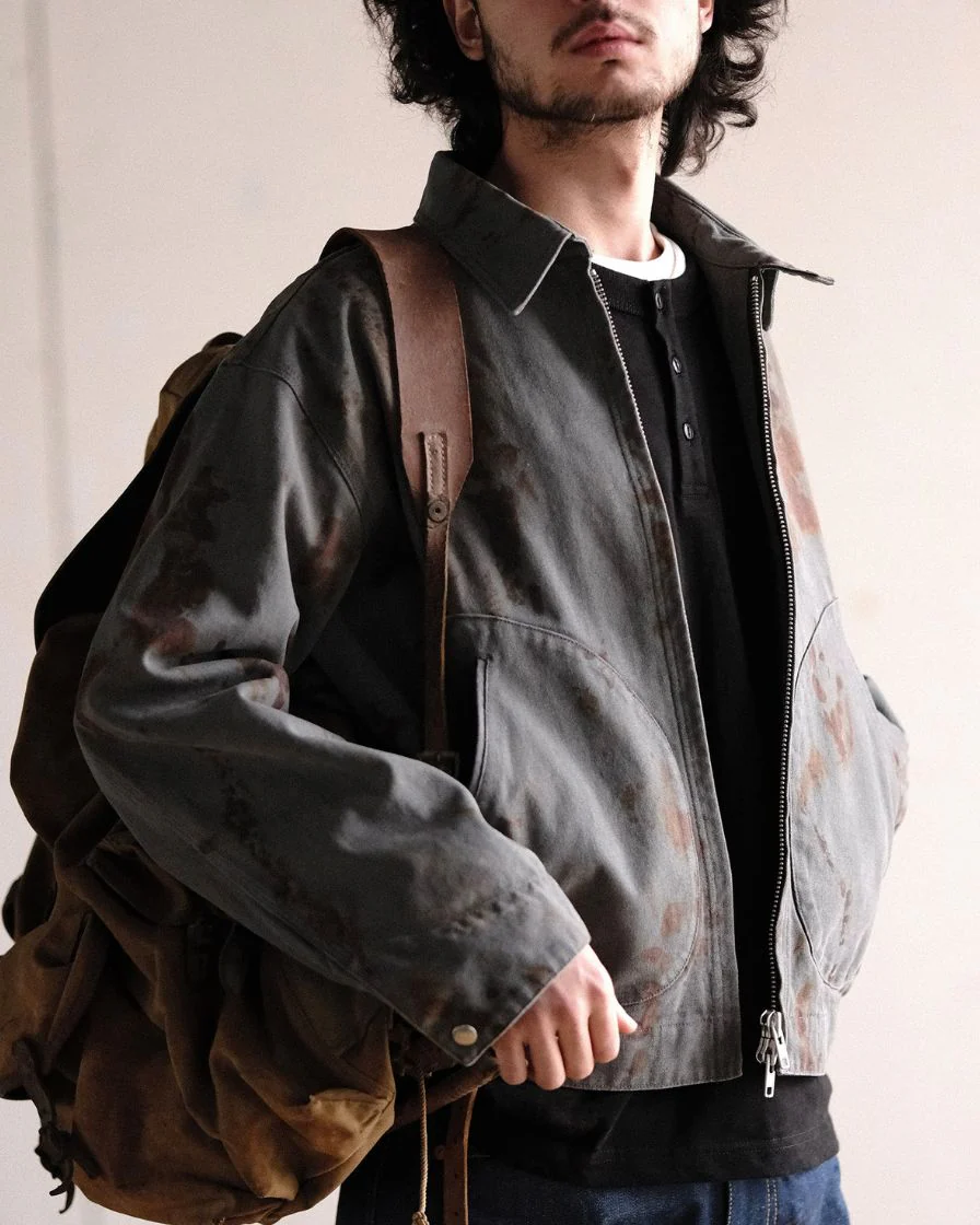 Duck Canvas Distressed Chore Jacket Rust Stain - Image 5