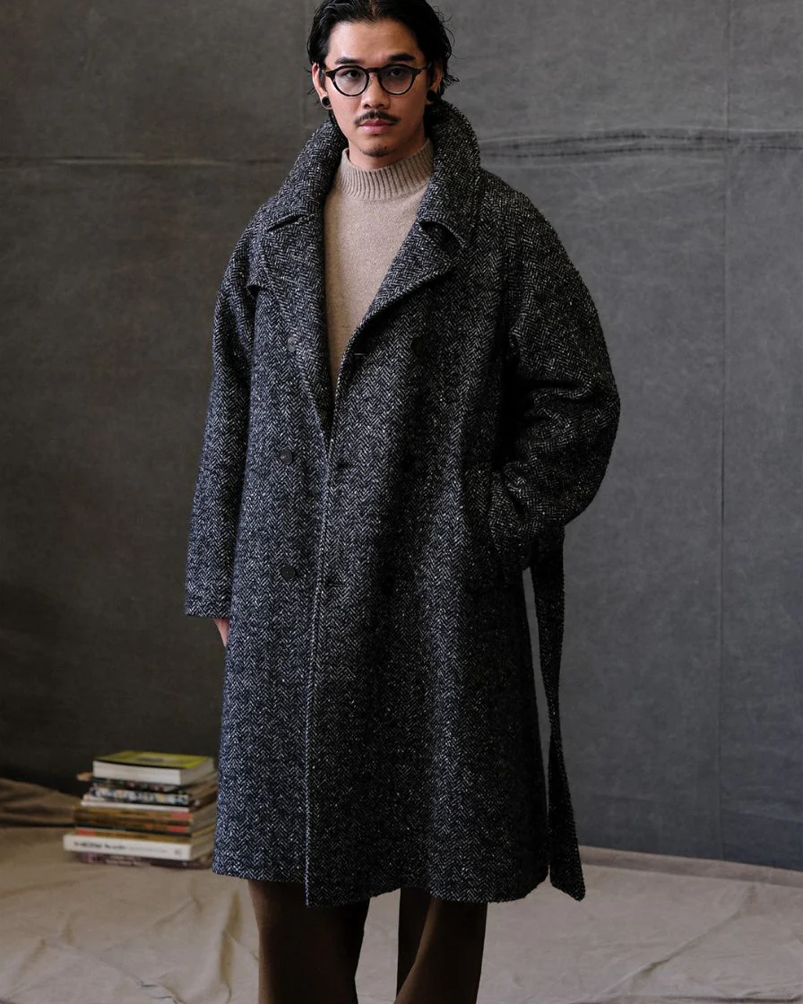 Felted Tweed Double Breasted Trench Coat Two-tone