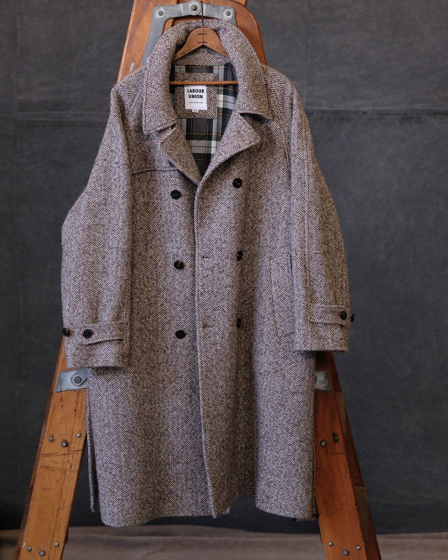 Felted Tweed Double Breasted Trench Coat Two-tone - Image 13