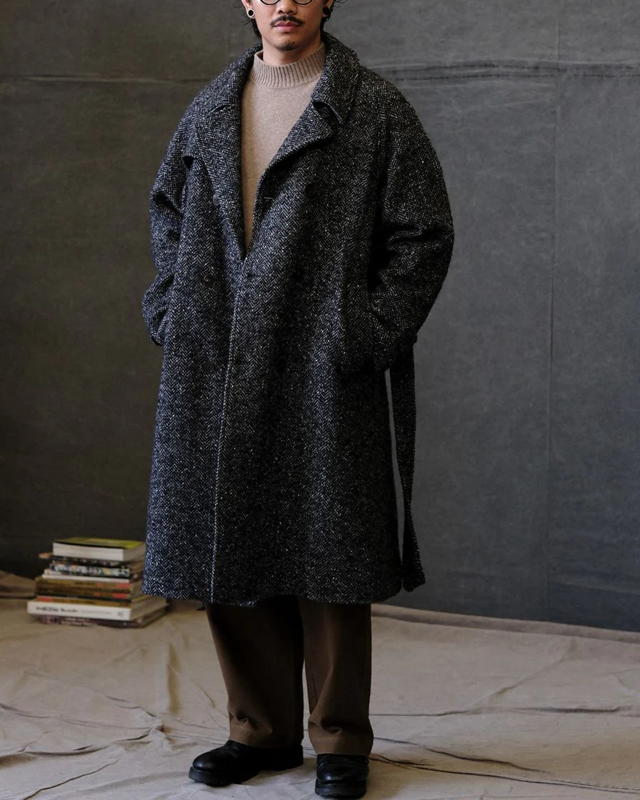 Felted Tweed Double Breasted Trench Coat Two-tone - Image 2