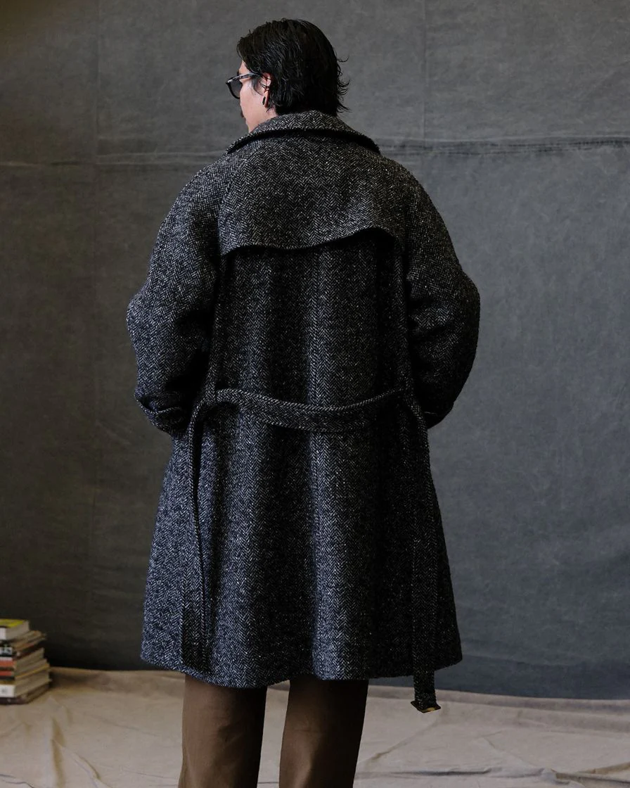 Felted Tweed Double Breasted Trench Coat Two-tone - Image 4