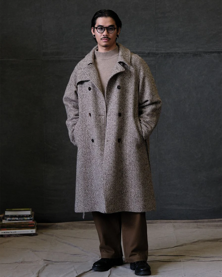 Felted Tweed Double Breasted Trench Coat Two-tone - Image 6