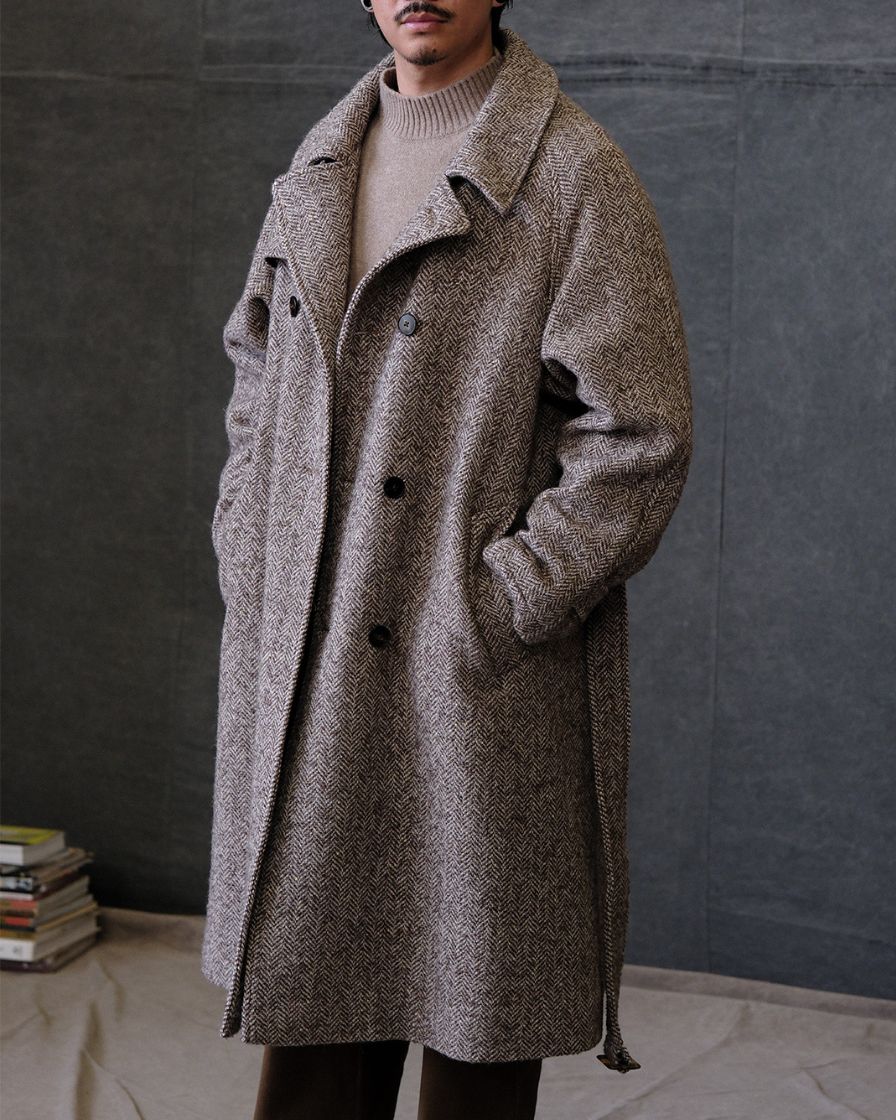 Felted Tweed Double Breasted Trench Coat Two-tone - Image 7