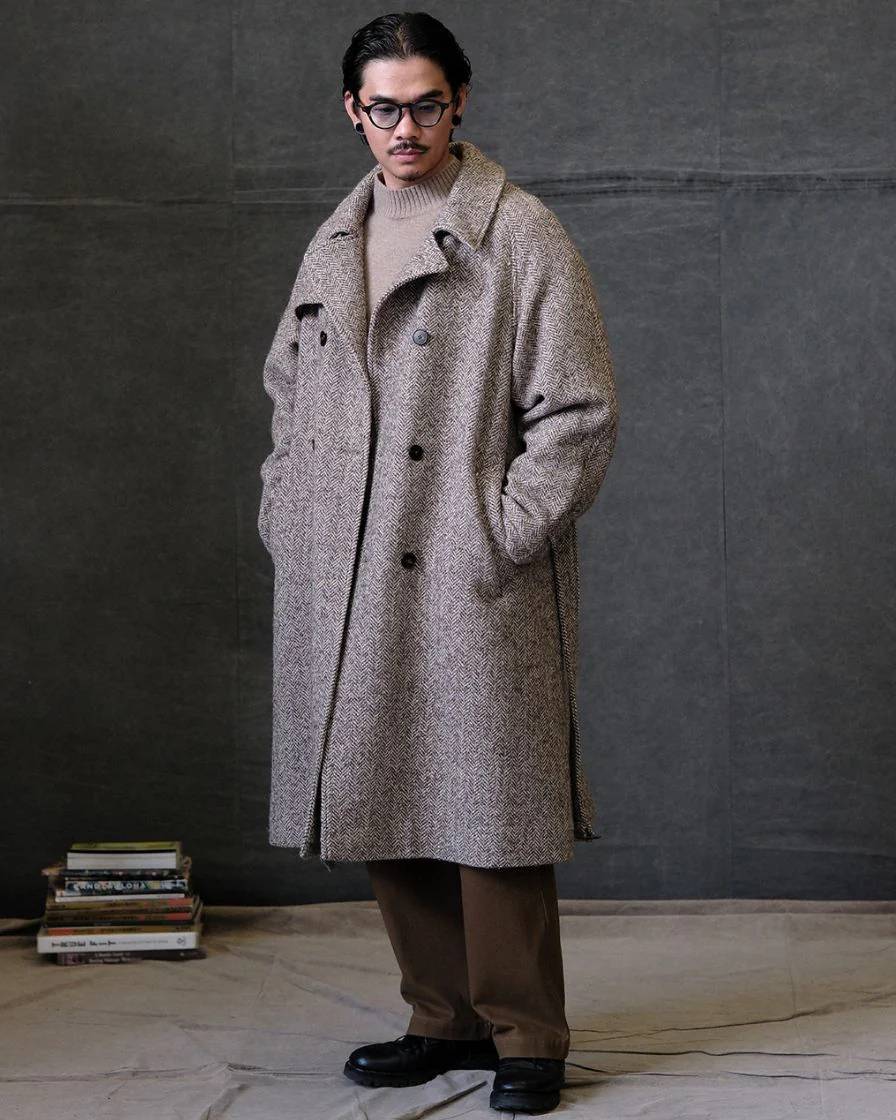 Felted Tweed Double Breasted Trench Coat Two-tone - Image 8