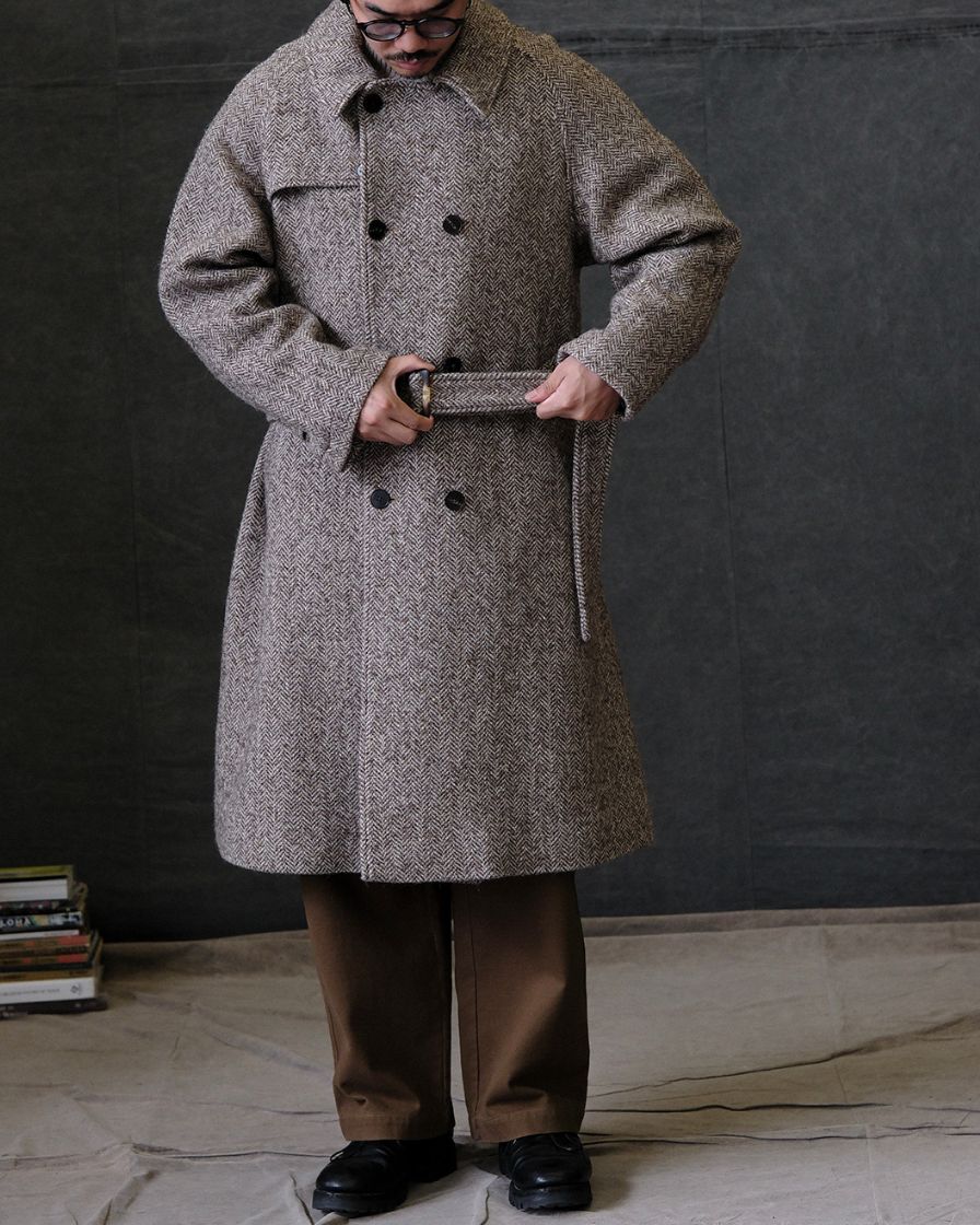 Felted Tweed Double Breasted Trench Coat Two-tone - Image 9