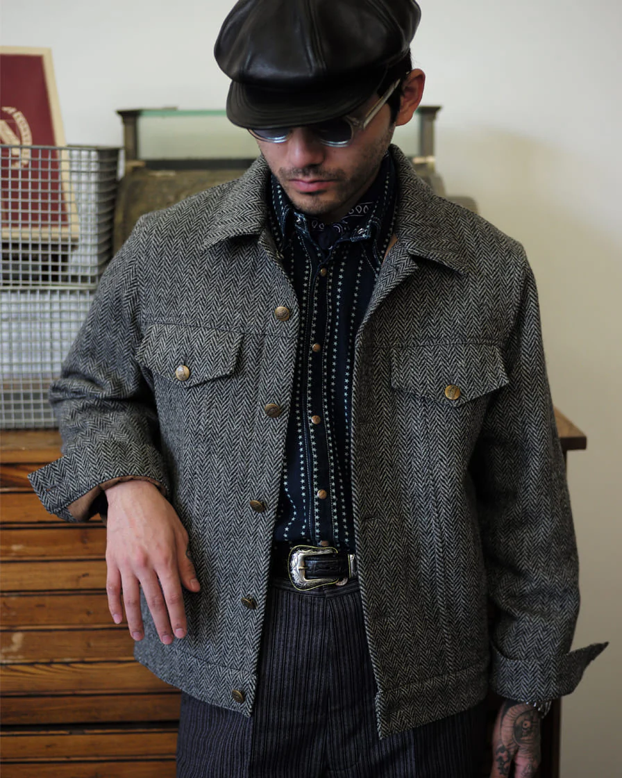 Herringbone Trucker Jacket Grey - Image 2