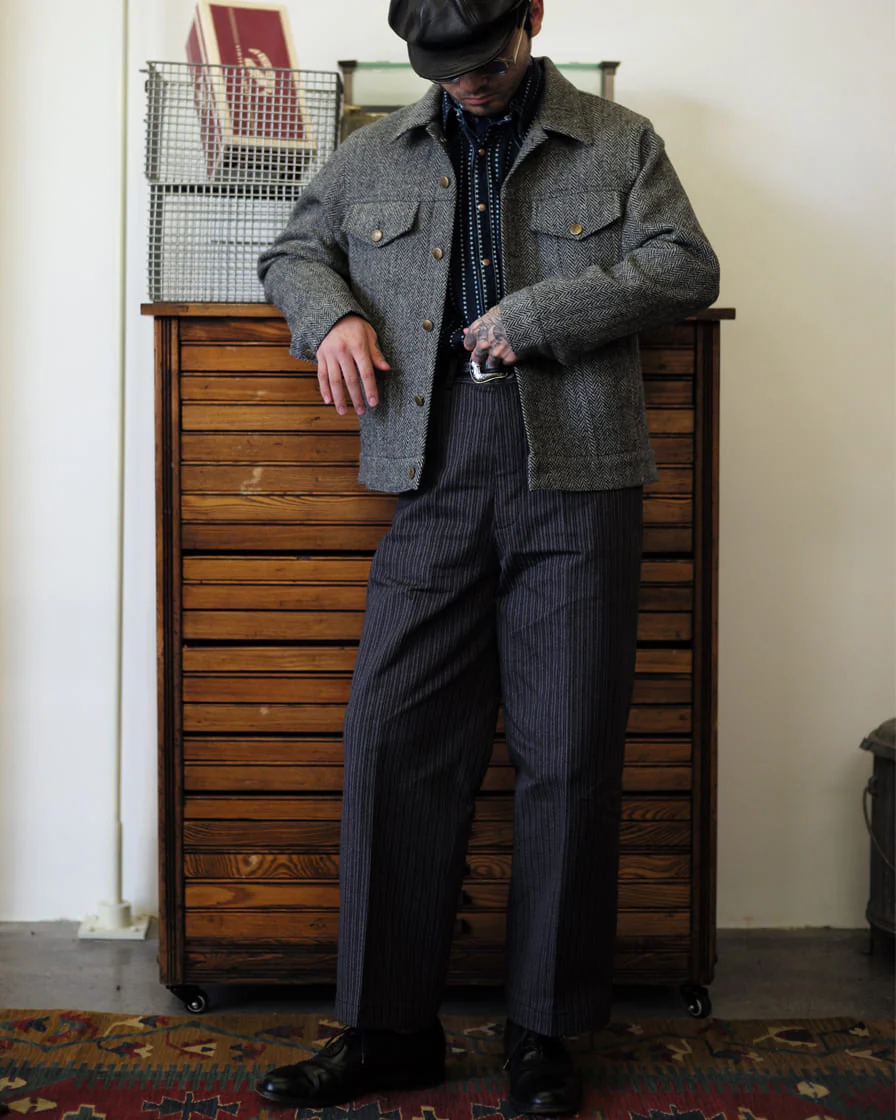 Herringbone Trucker Jacket Grey - Image 4