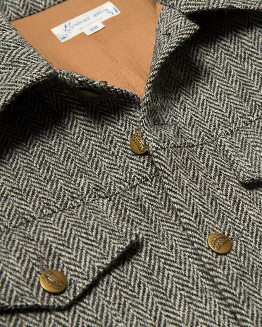 Herringbone Trucker Jacket Grey - Image 6