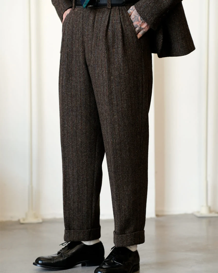 Herringbone Tweed Tapered Trousers - Image 2