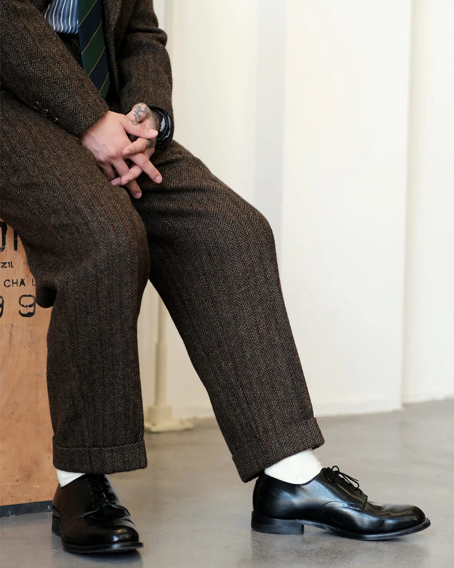 Herringbone Tweed Tapered Trousers - Image 4