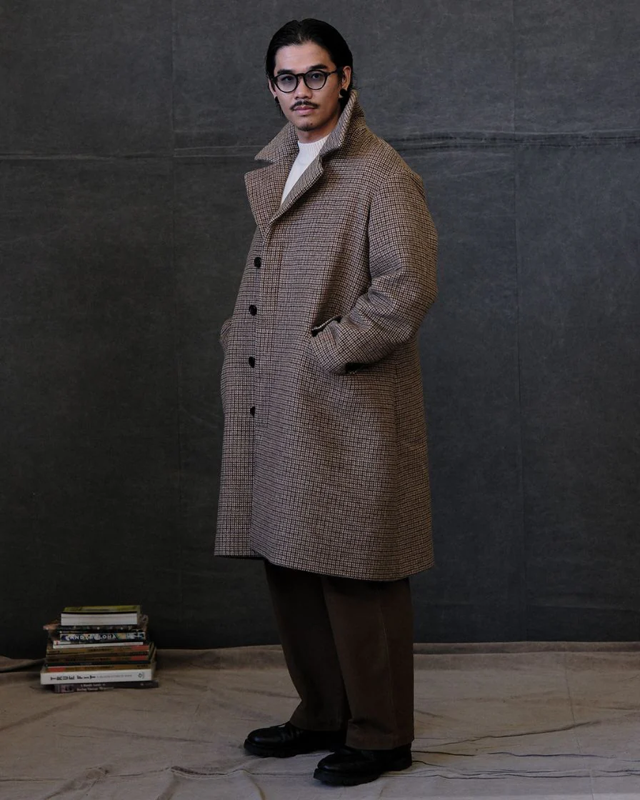Houndstooth Wool Trench Coat