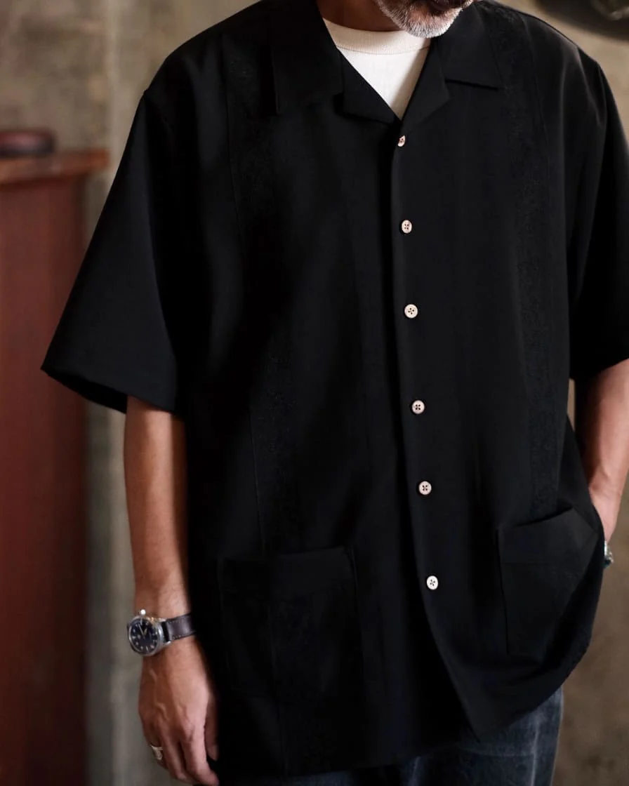 Jacquard Guayabera Shirt BLK - Image 3